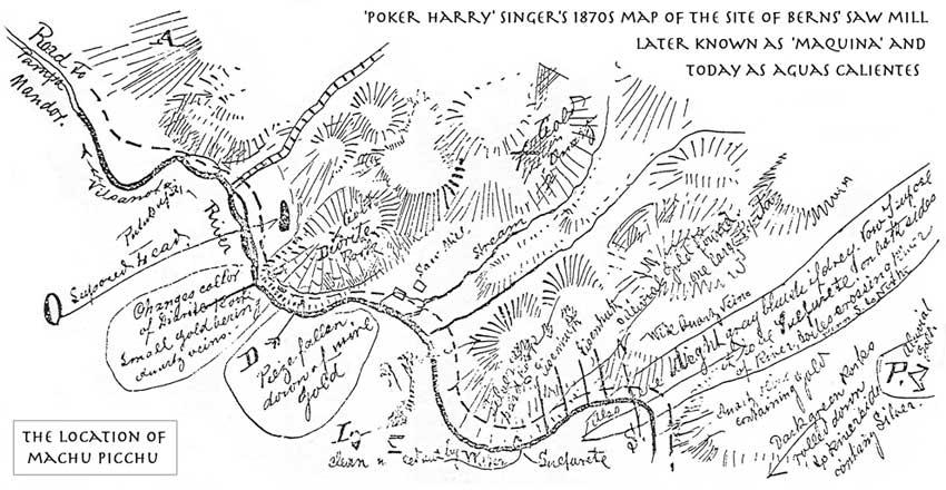 Ancient Map of Machu Picchu area circa 1874