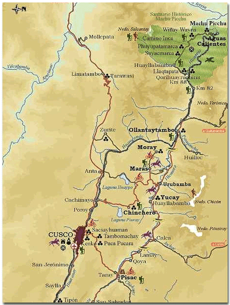 Map of Cuzco Region with Sacsayhuaman (Saqsaywaman)