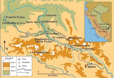 Map of the Urubamba Valley and Machu Picchu Area