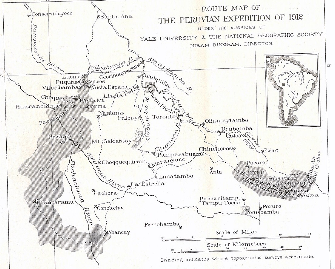 Map of Machu Picchu area in 1912 by Hiram Bingham, In the Wonderland of Peru, National Geographic, 1913