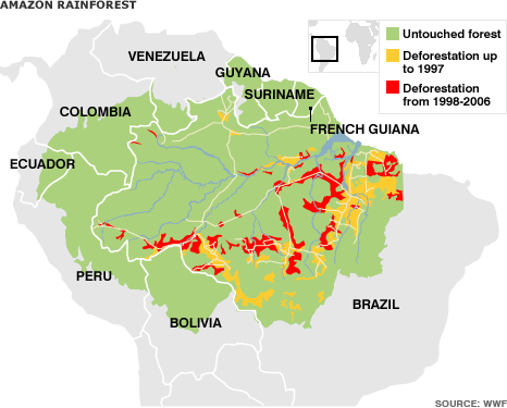 Map of Amazon Basin in South America