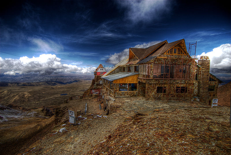 The Bolivian ski resort of Chacaltaya, stranded once its 18,000-year-old glacier disappeared in 2009