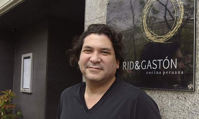 Master chef Gastón Acurio in front of his flag-ship restaurant, Astrid & Gastón in Lima, Peru